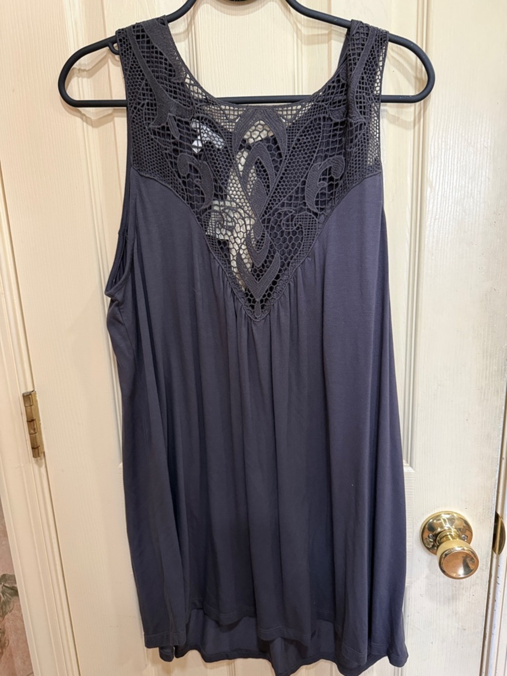 Maurices Sleeveless Crochet Yoke Tank Top - Charcoal Gray